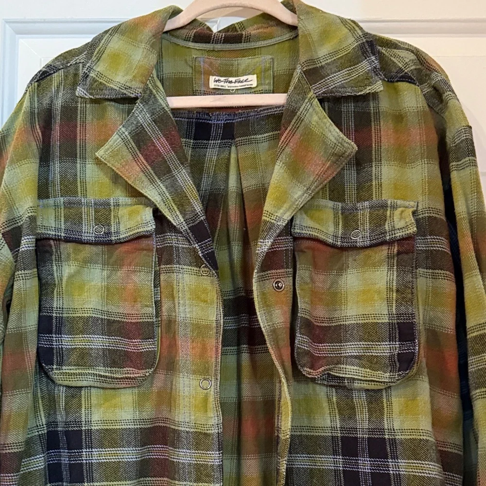 We The Free Plaid Button-Up Blouse - Green, Black, Red - Picture 1 of 6